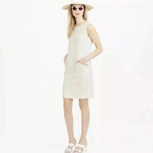 J. CREW Ivory Jacquard Textured Zip Pocket Sleeveless Shift Dress Sz XS NWOT
